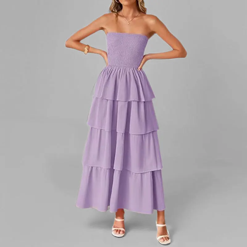 Ele Faionable Color Strapl Evening Dr Abito estivo da donna con gonna lunga a vita alta