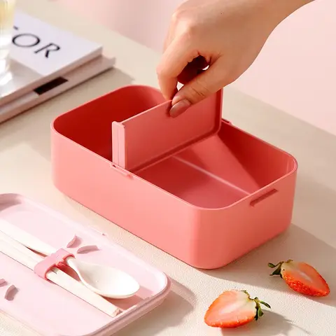 휴대용 도시락 상자 대나무 섬유 3in1 더블 레이어 도시락 상자 전자 레인지 숟가락 포크 여자 여자 학교 아이 피크닉 도시락 상자 토트 Best5