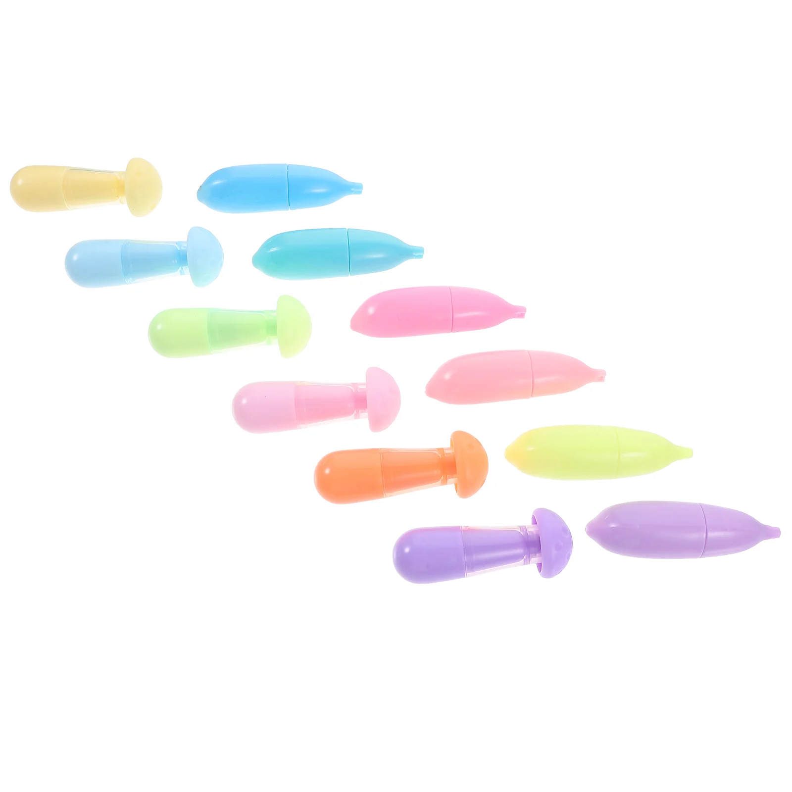 

12pcs Mini Highlighter Pens Bright Color Markers Supplies Portable Cute Cartoon Mushroom Banana Student Office Stationery
