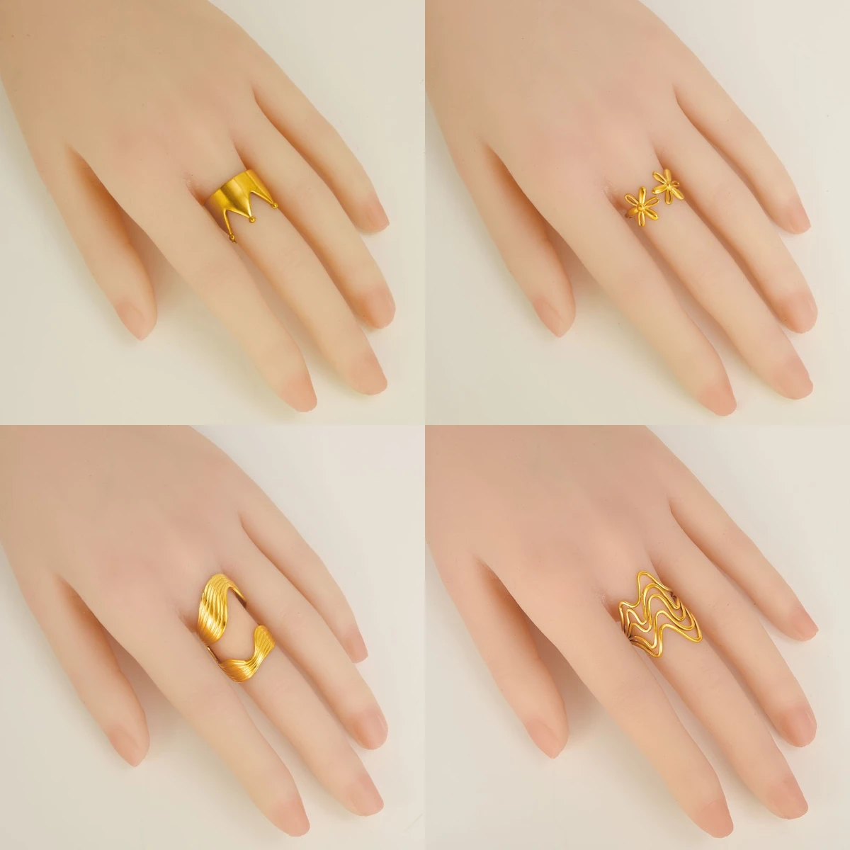 Classic Stylish Crown Flower Line Curved Irregular Rings Stainless Steel Opening Knuckle Ring Women Birthday Gift Luxury Jewelry