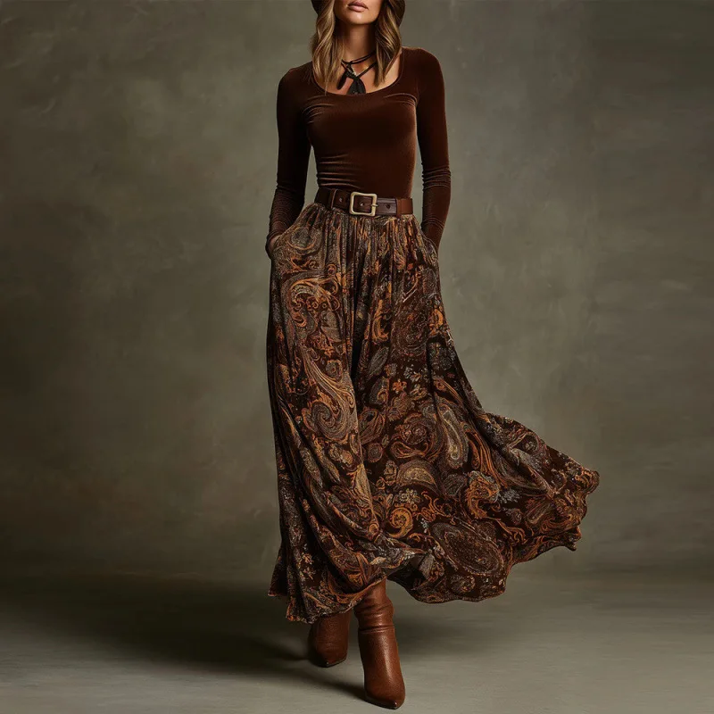 

2026 New Fashion Printed Waist Slim High Neck Dress Women Spring Sexy Elegant Retro Tribal Long Sleeve Dresses For Women