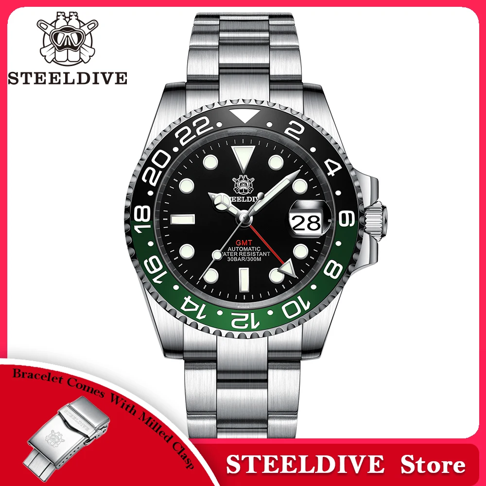 

STEELDIVE SD1993 V2 60 Clicks Bezel BFour Hands G M T 41MM Case Sapphire Glass Super Luminous 300M NH34 Mens Dive Watches Reloj