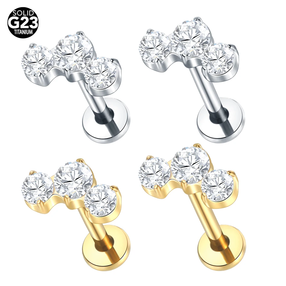 1pcs G23 Titanium Cluster Zircon Labret Piercings Stud Earrings Ear Cartilage Tragus Helix Daith Piercings Body Jewelry