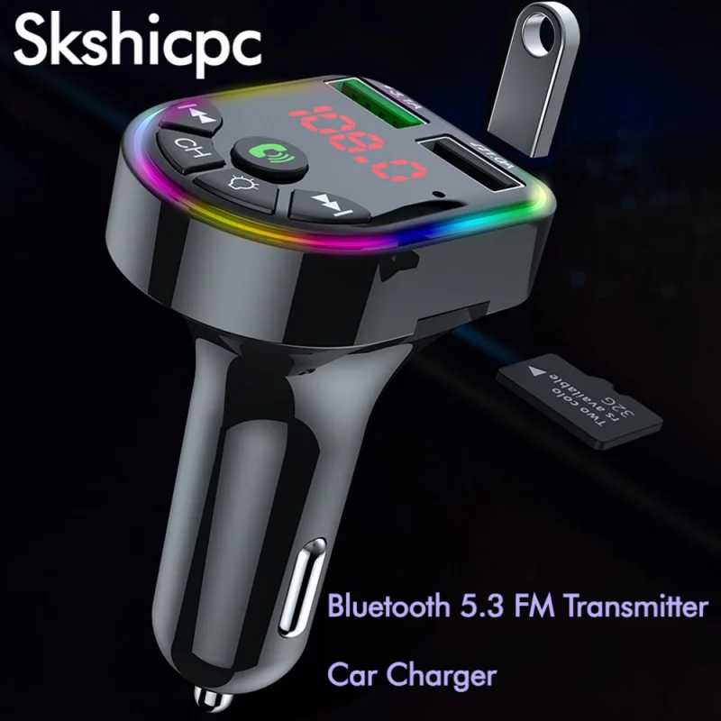 

Автомобильное зарядное устройство Bluetooth Skshicpc | Bluetooth5.3 FM-передатчик | Громкая связь | Шумоподавление | Музыкальный плеер USB/TFCard | 3
