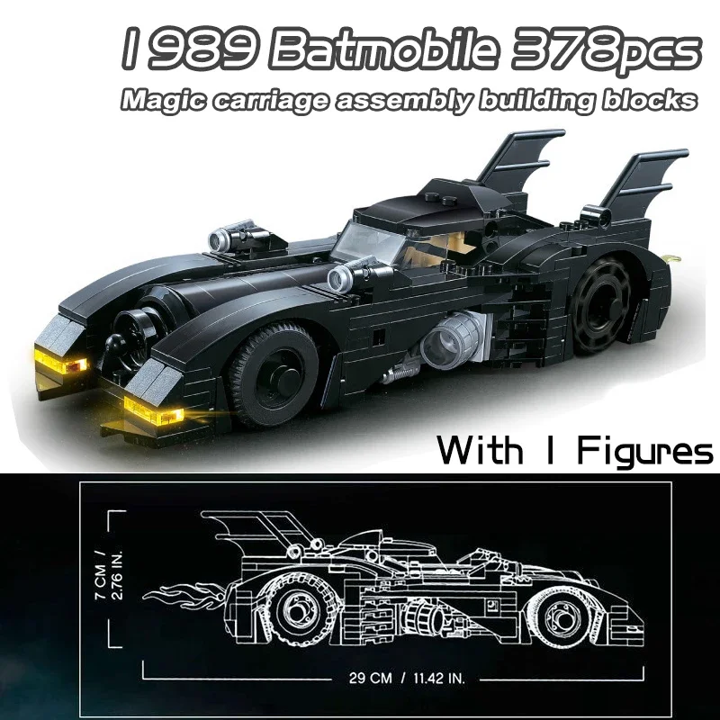 Bloques de construcción de Batmobile de la serie de superhéroes 1989, carro de murciélago clásico, bloques de modelismo, juguetes para niños, regalos de navidad