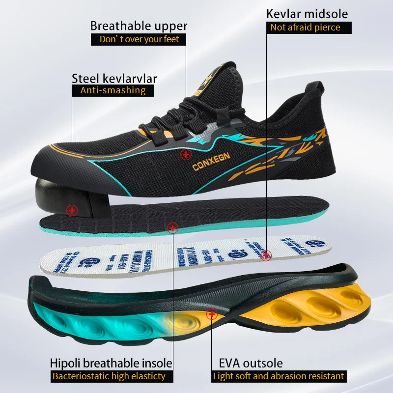 Men\'s Sports Safety Shoes Anti Smashing Anti Piercing Work Shoes Steel Toe Protective Boots Indestructible Shoes Security Boots