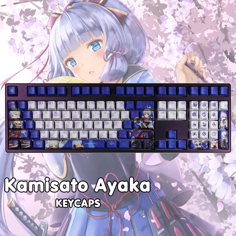 Genshin Impact Kamisato Ayaka Keycaps Cool Man Fans Otaku Game Player Cosplay Props Gift Fashion Keycap Keyboard accessories