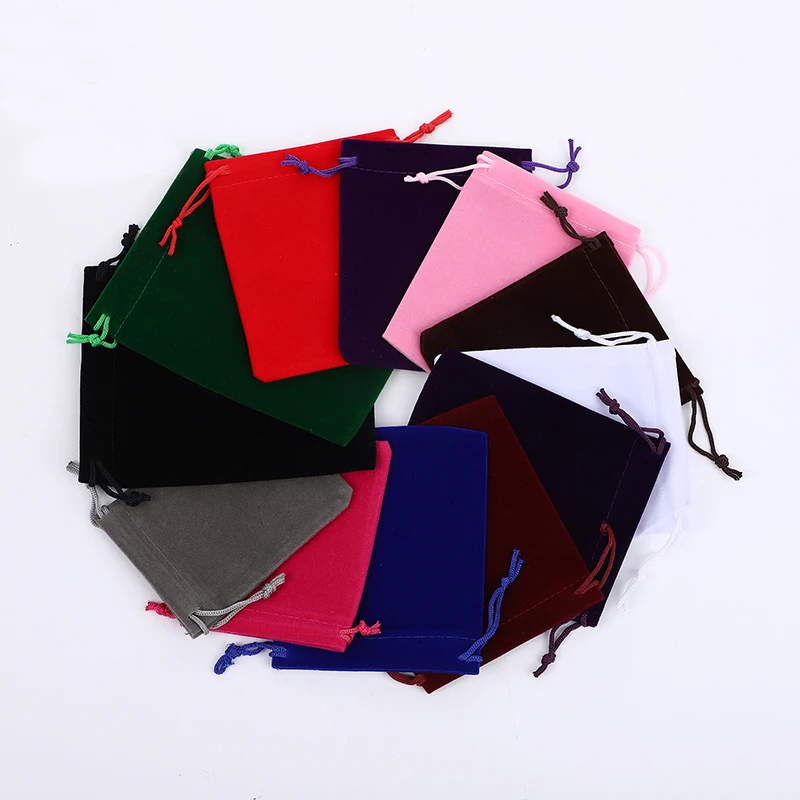 100pcs/Lot Drawstring Black Velvet Bags Jewellery Pouches 7x9 8x10 10x12 12x15cm Wedding Party Gift Packaging Bag Customize Logo