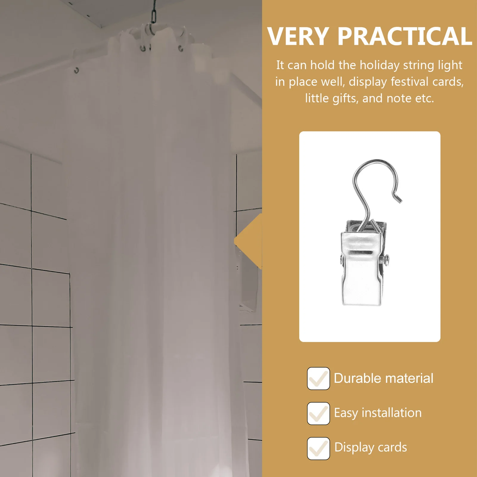 

120Pcs Iron Curtain Hanging Clips Well Burnished for Long Use in Home Decor Shower Curtains Drapes LED Lights Curtain Hook Clips