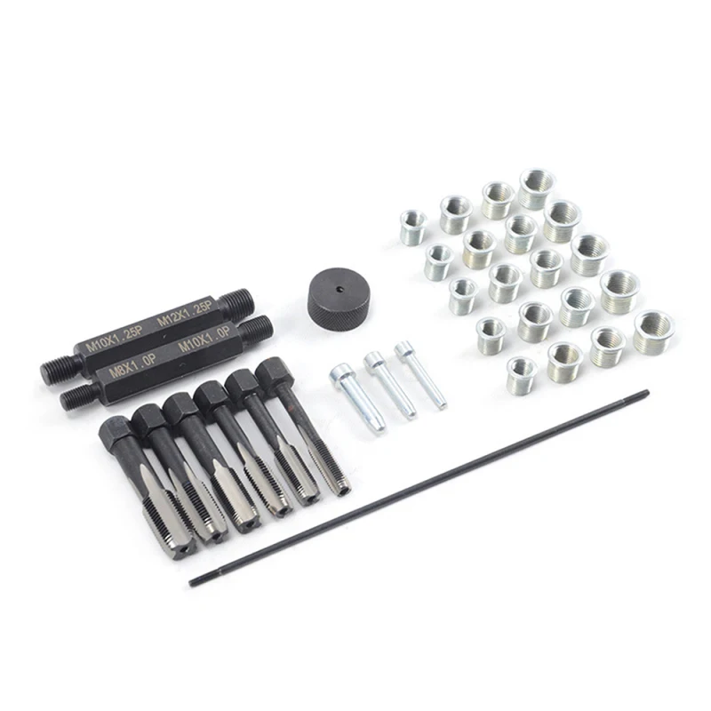 33PCS Glow Plug Thread Repair Kit, Steel Thread Repair Tool Cylinder Head Glow Plug Tap Thread Re-threading Repair /Restore Tool