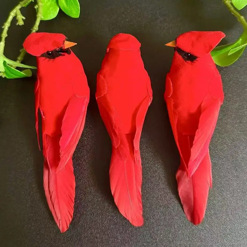 3 Stück Langlebige Künstliche Rote Feder-Vogel-Hängeornamente für Innen- und Außenbereich, Garten, Heim- und Partydekoration – Detail 5