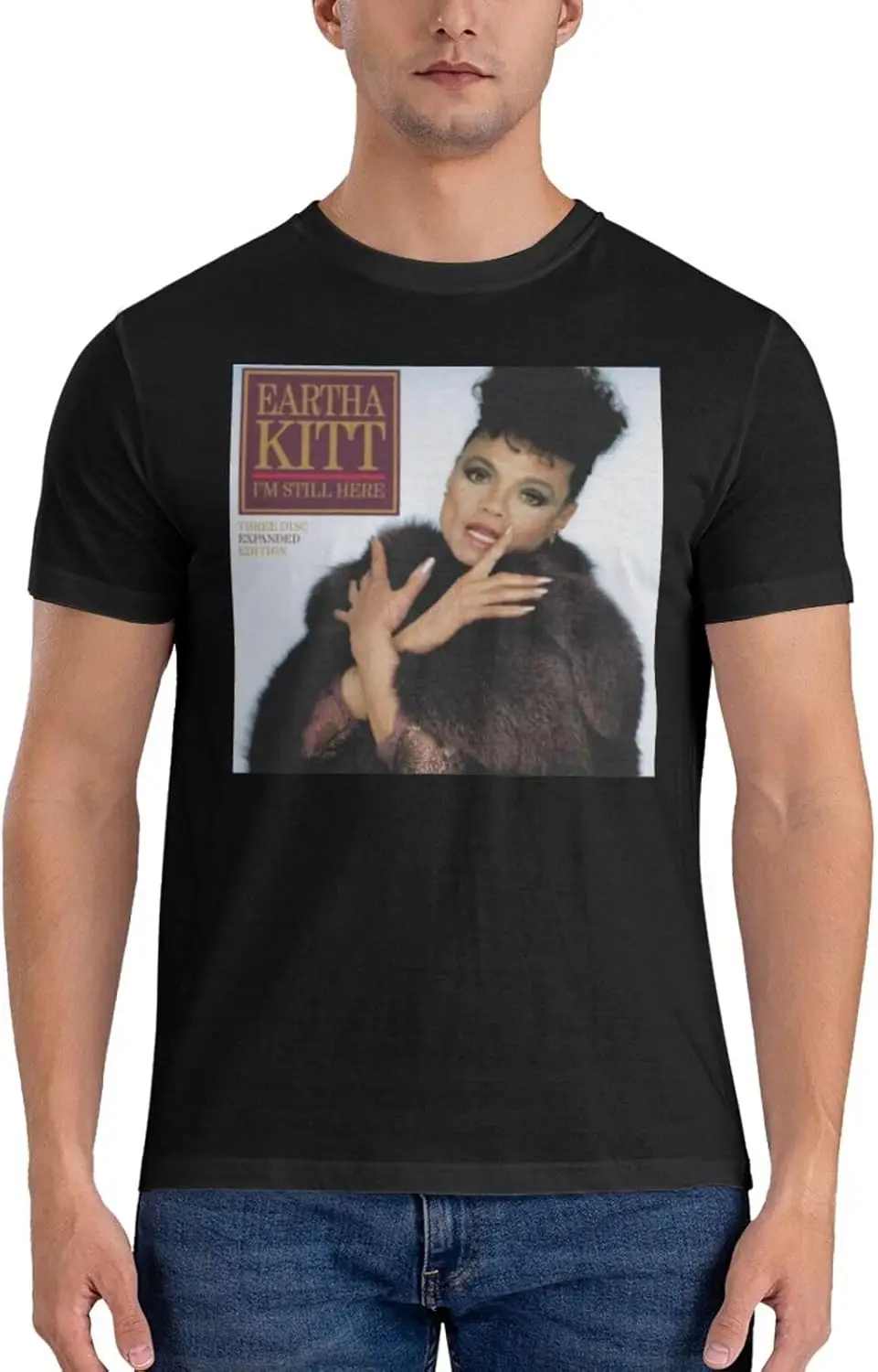 تيشيرتات قطنية بأكمام قصيرة قابلة للتنفس للرجال من Eartha Music Kitt، نمط شخصي، تي شيرت مخصص باللون الأسود