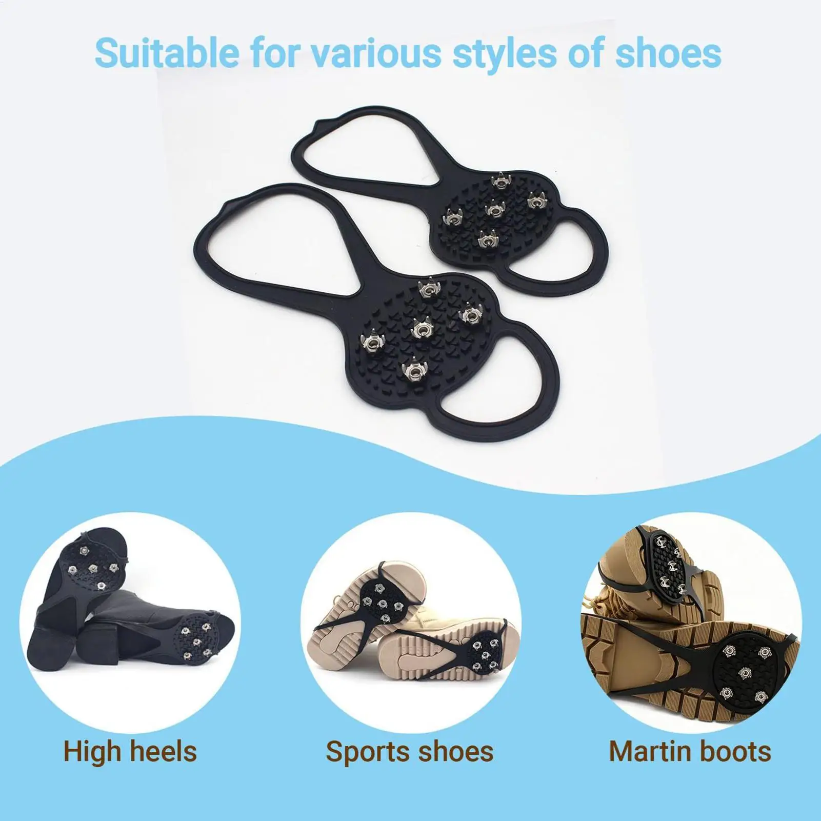 

Ice Cleats 5 Teeth Anti Slip Crampons Snow Traction Shoes Winter Boot Spikes for Hiking Walking Ice Snow Outdoor Safety