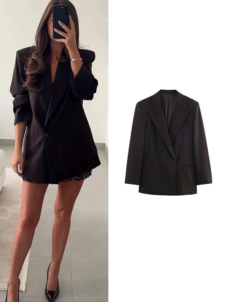 

TFMLN Women Chic Casual Loose Suit Solid Pockets Single Button Blazer Commuter Outwear Fashion OL 2025 Autumn Winter New
