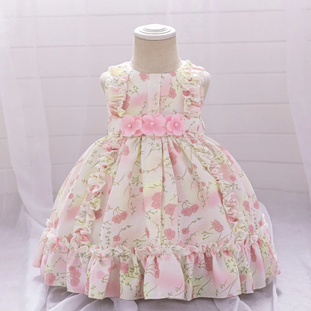 

6M-4 Years Baby Toddler 3D Floral Printing Flower Girl Birthday Party Formal Pageant Photography Dress