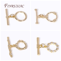 7 Styles Fashion End Beads Toggle Clasps 14k Gold Plated Metal Zircon Round/Heart OT Clasp Lock For DIY Jewelry Making Supplies