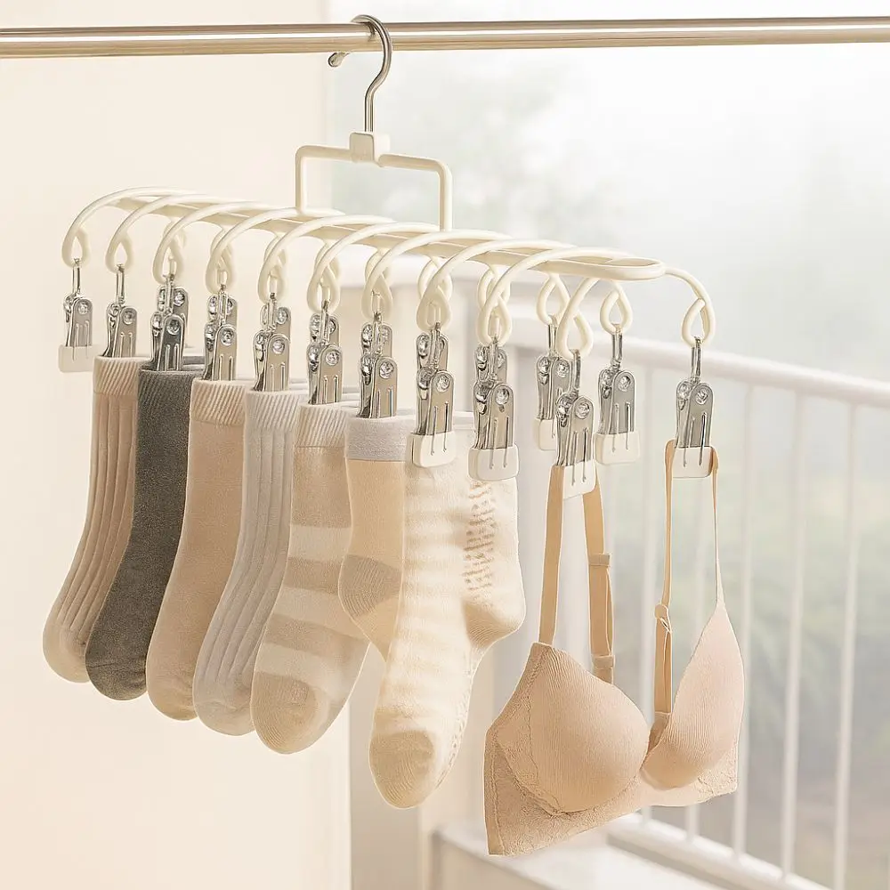 

Stainless Steel Clothes Drying Hanger 20 Clips Rustproof Sock Laundry Airer Anti-slip Portable Shoe Hanger Small Space