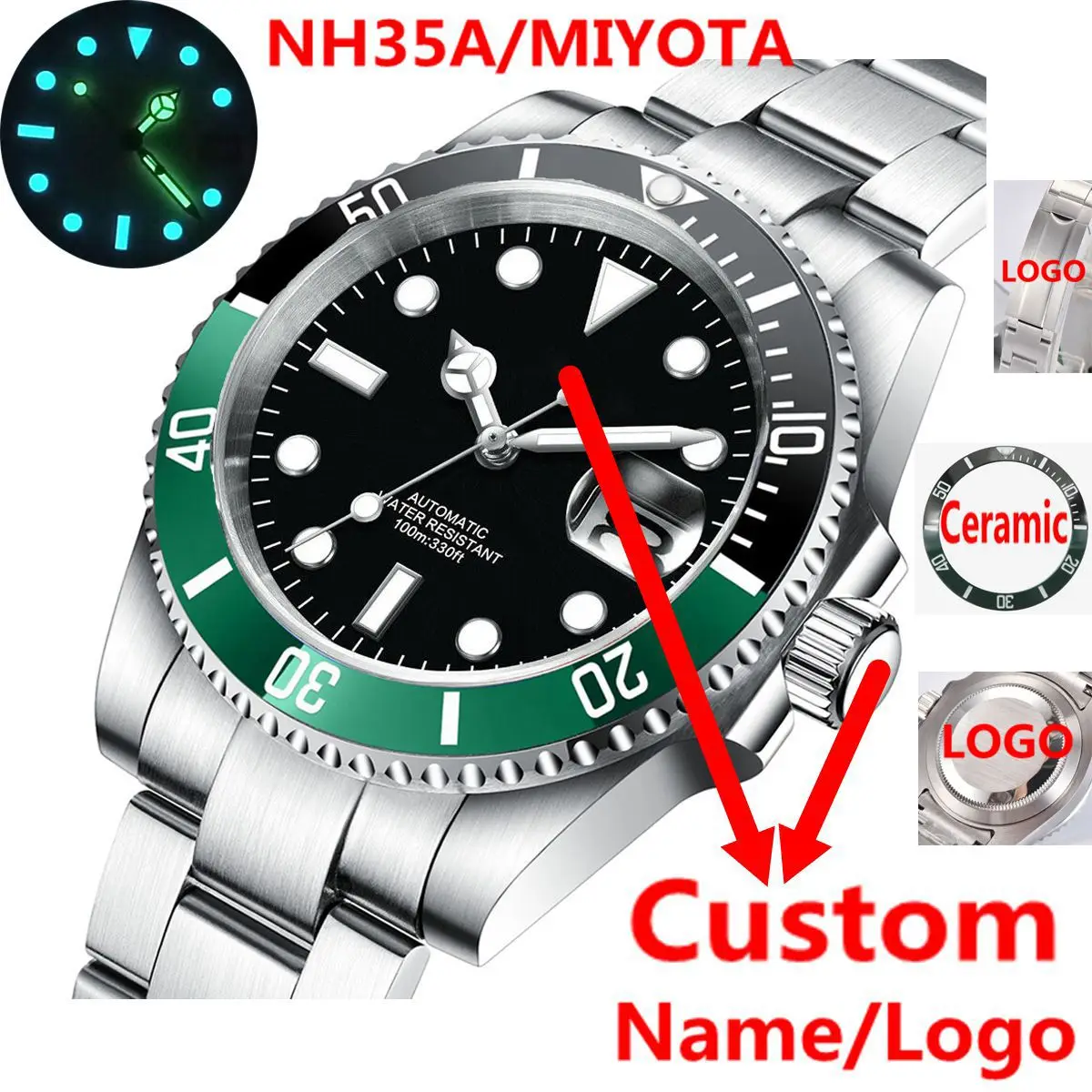 

Luxury Sapphire Mechanical watches NH35/Miyota Automatic Wristwatch 40mm Men Watch Ceramic 100M Waterproof Luminous Sport Clock