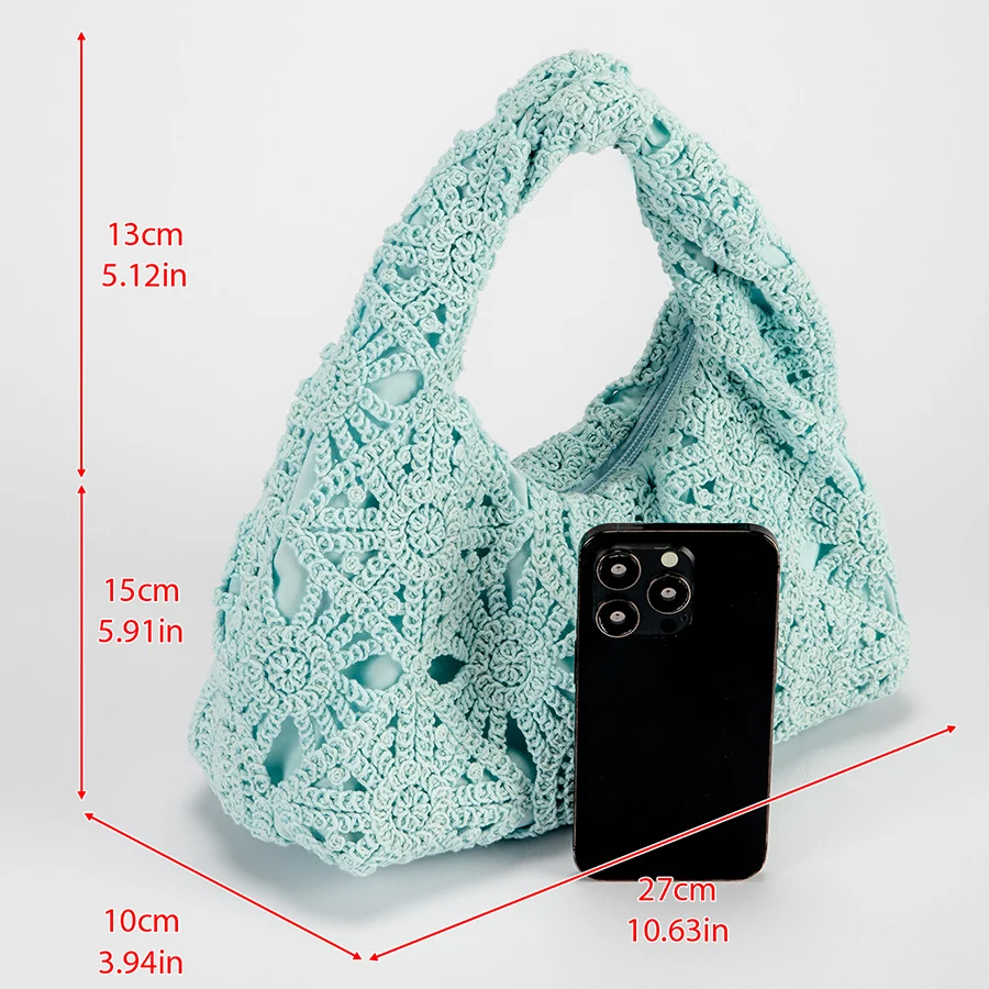 Knitted Design Cotton Thread Handbags Female Small Totes Women Clutch Purse Summer Beach Bag Hollow Out Woven Shoulder Bags Sac