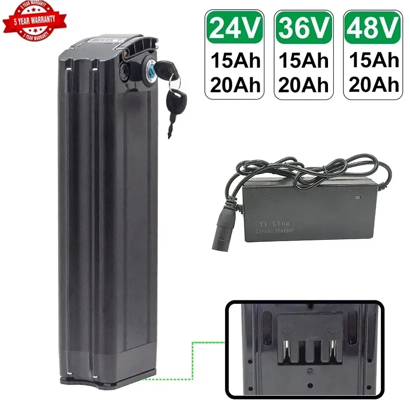 

New 48V 20Ah 15Ah 18650 e-Bike Battery Silver fish case 24V 36V 1000W for Motor Bike Haiba conversion kit 54.6v Electric Bicycle