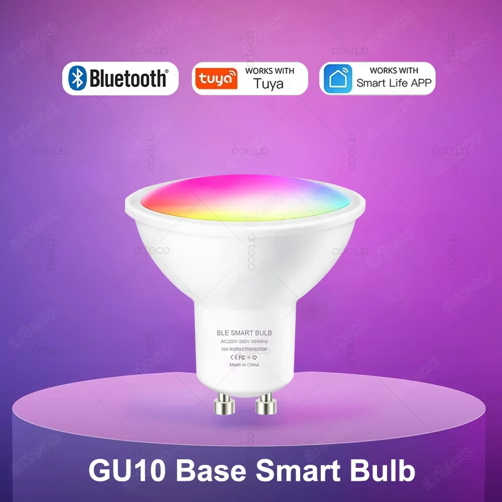 Tuya GU10 Lampa Bluetooth Inteligentna żarówka LED RGB C+W Biała ściemnialna żarówka LED 220V 5W Smart Life App Control Reflektor do domu