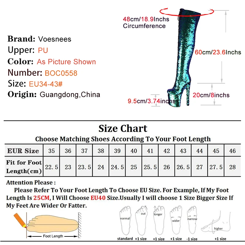 Thigh High Boots Women Plus Size High Heels Booties 20CM/8Inch Bling Sequin Nightclub Shoes Over the Knee Pole Dance Boots Mujer