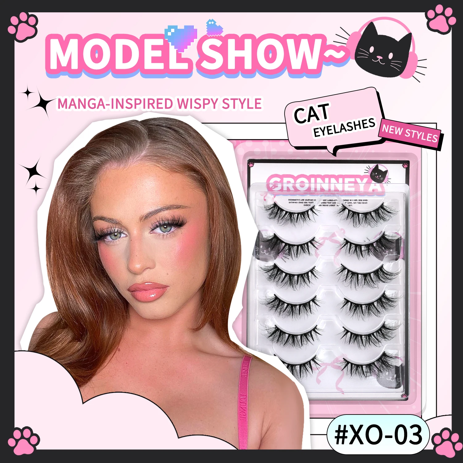 GROINNEYA cils de chat Faux cils moelleux Faux cils de vison cils vaporeux aspect naturel vaporeux ailé fin oeil cils allongés