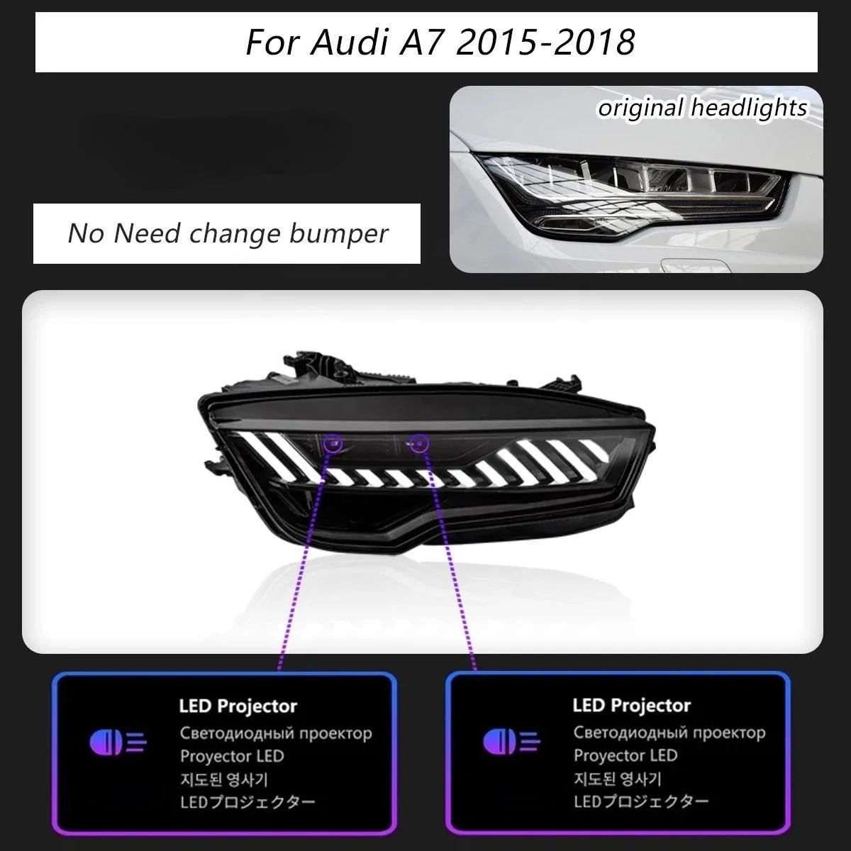 A7 DRL LED Modified Headlamp 2011-2018 High Beam Turn Signal Headlight Head Lamp Upgrade RS7 Style  Front Light for Audi