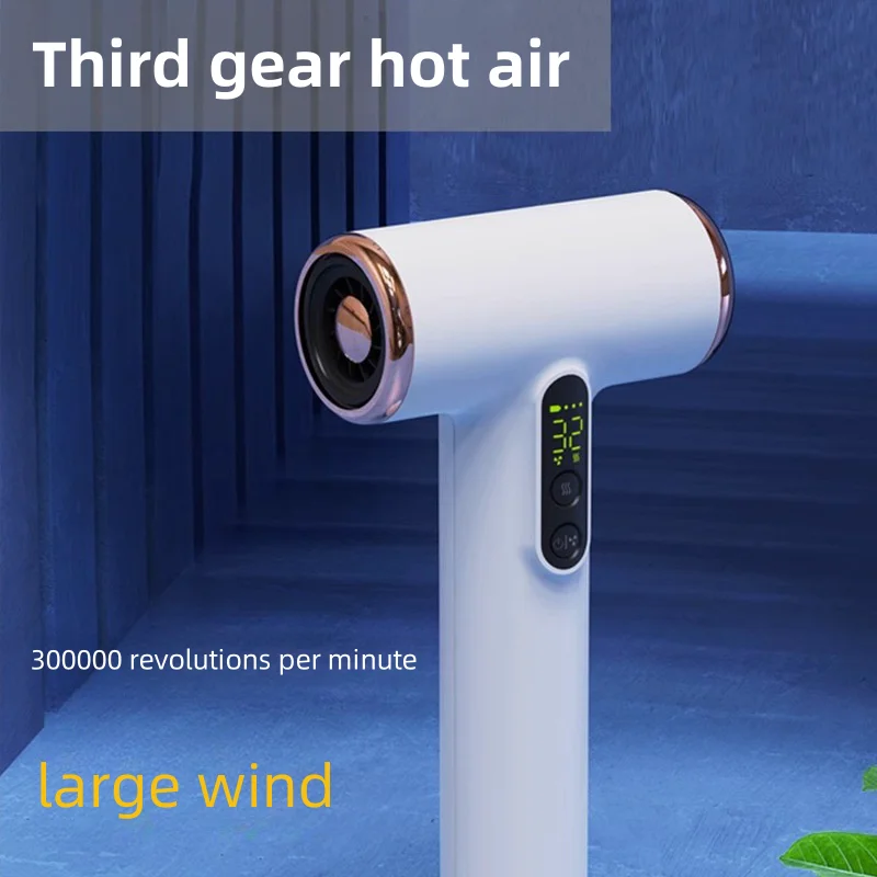 Wireless Rechargeable Hair Dryer with LED Display and 30000 RPM High Speed Mini Portable Blow Dryer for Home Dormitory Travel