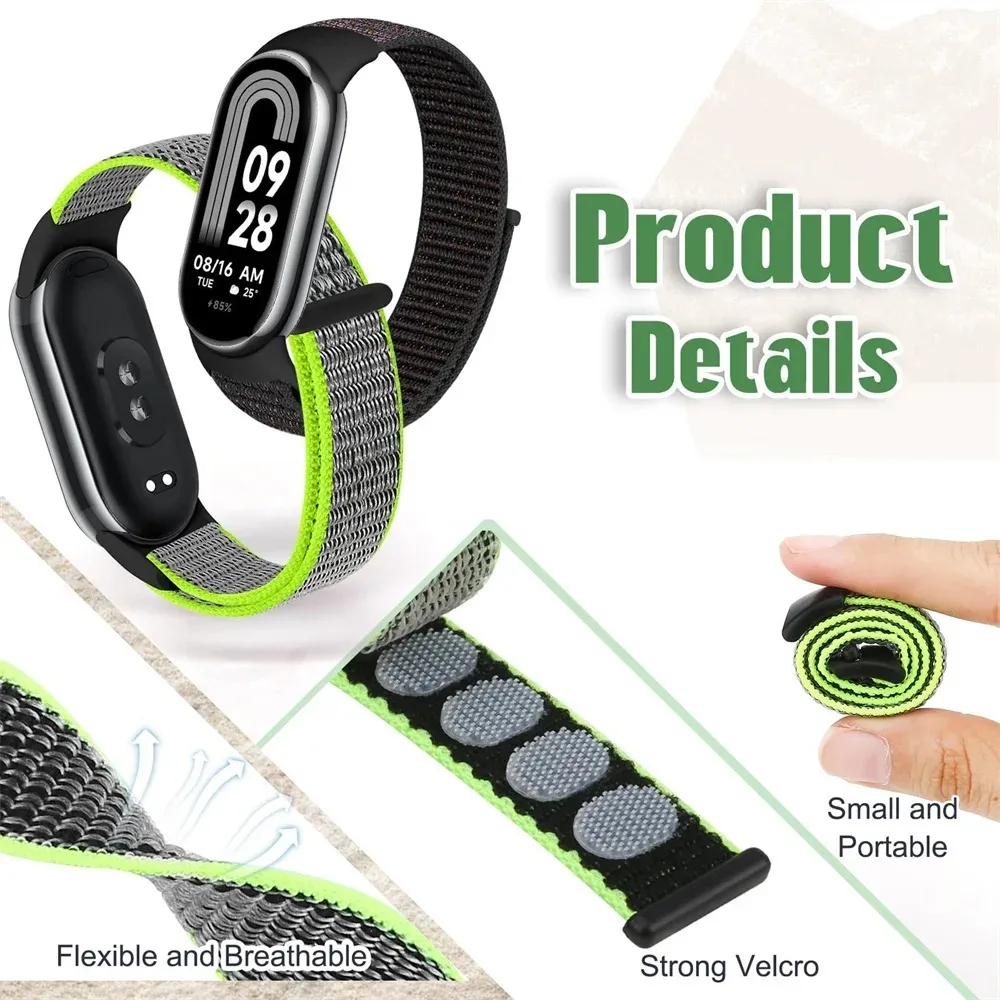 حلقة نايلون لشاومي Mi Band 8 حزام SmartWatch معصمه Correa استبدال الرياضة نبض حزام الساعات لسوار Miband 8 NFC