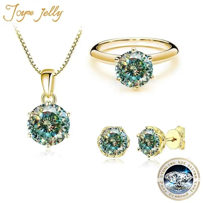 

JoyceJelly 1Carat Moissanite Jewelry Set For Women Sterling S925 Silver Gold Plated Necklace Earrings Ring GRA Certified Wedding