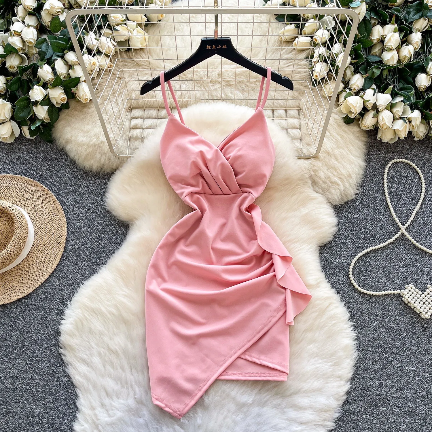 

Short Dress Women Sling Dresses Vestidos Y2k Streetwear V Neck Sleeveless Sexy Wrap Hip Elegant Splice Party Night Work 2026