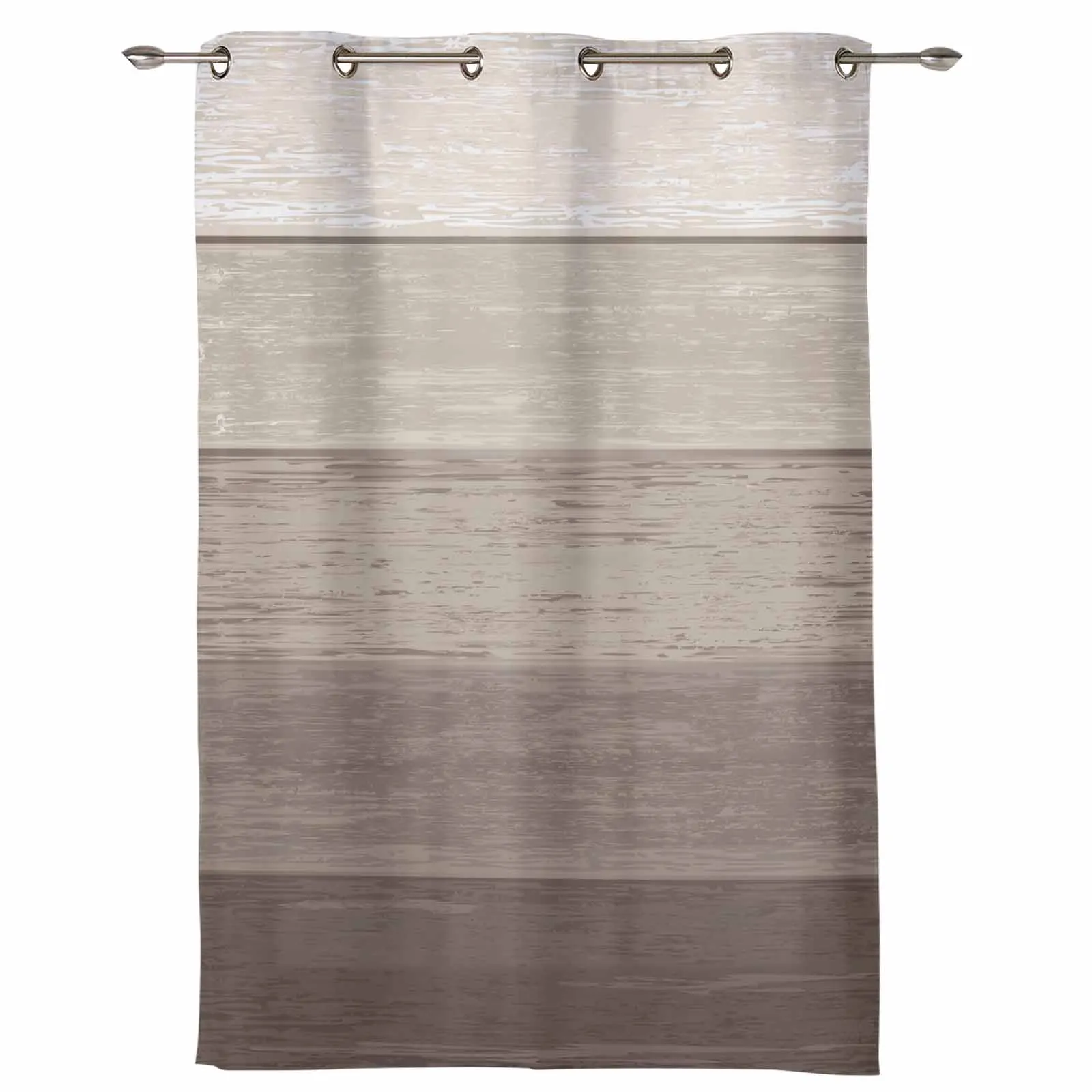 Wood Grain Striped Country Khaki Gradient Outdoor Curtain For Garden Patio Drapes Bedroom Living Room Kitchen Window Curtain