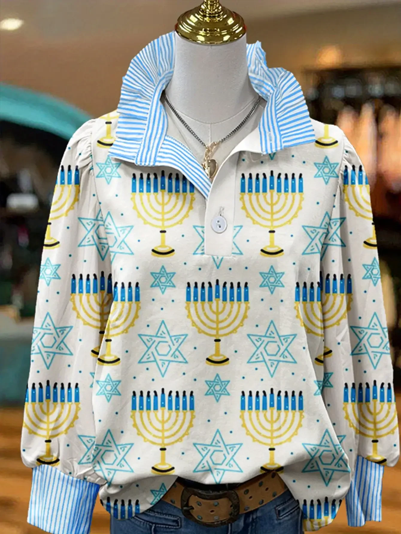 2026 women's striped shirt with multi-color striped collar and Skin friendly and delicate spring and autumn base shirt