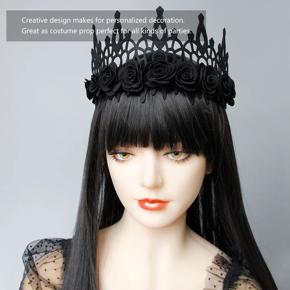 

Halloween Headdress Hair Accessories Floral Headband Demon Crown Fabric Masquerade Decoration Black