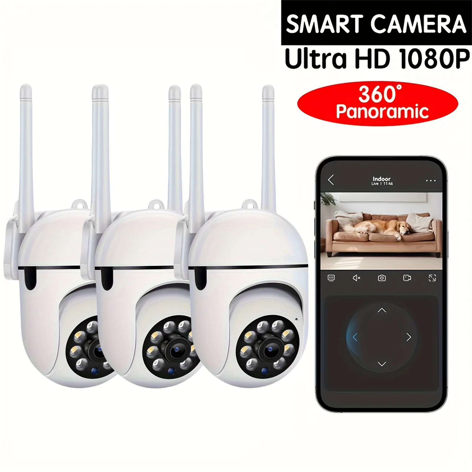 3PC Ease Life APP Wireless 1080P HD Indoor/Outdoor WiFi Security Camera, Color Night Vision, 2-Way Audio, 360° Pan/Tilt/Zoom, Mo