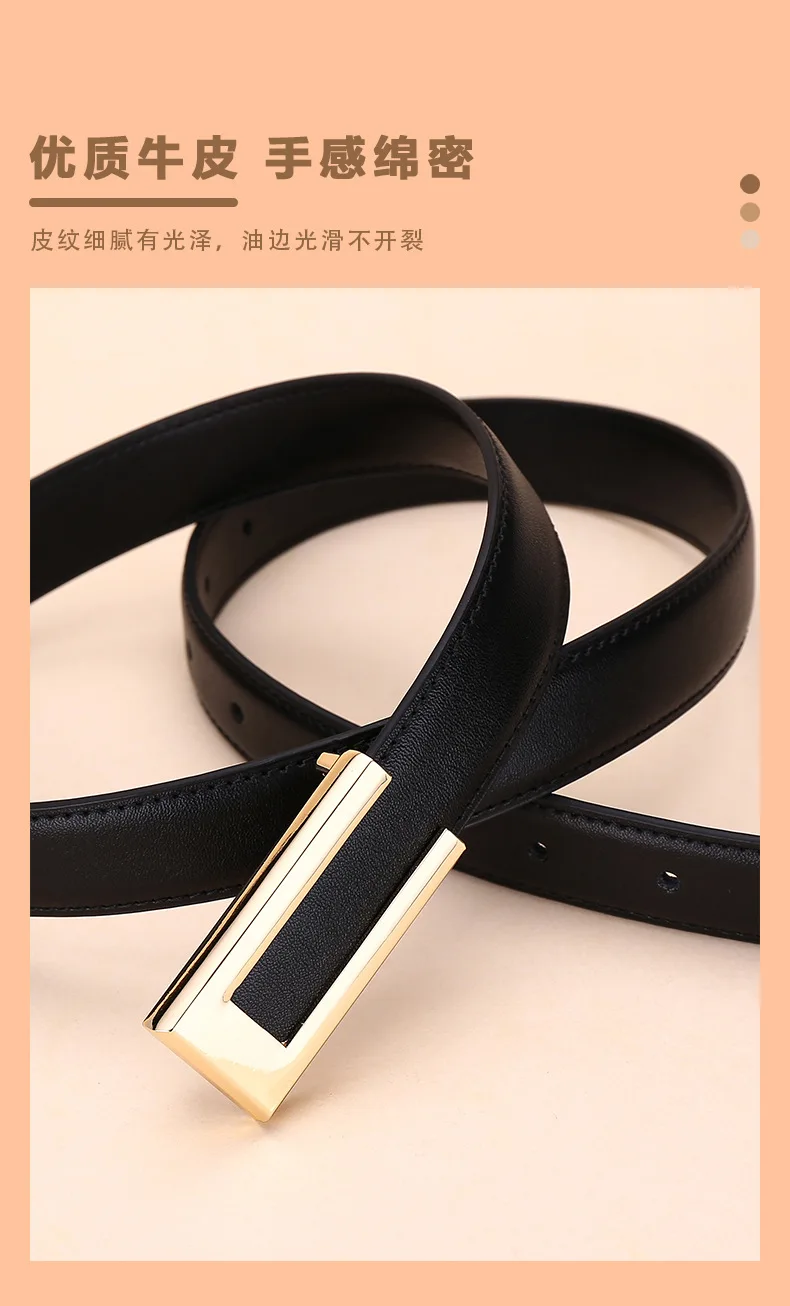Glänzender Goldschnallen-Gürtel für Damen aus Rindsleder, Modischer Taillengürtel, Vielseitiger Glatter Schnallen-Dekorationsgürtel für Kleider und Hosen – Detail 6