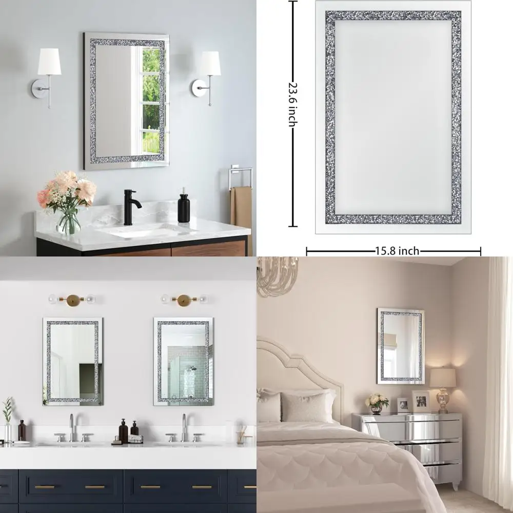 

Rectangle Decorative Silver Mirror with Crushed Diamond Pattern for Wall Art in Bedroom and Hallway