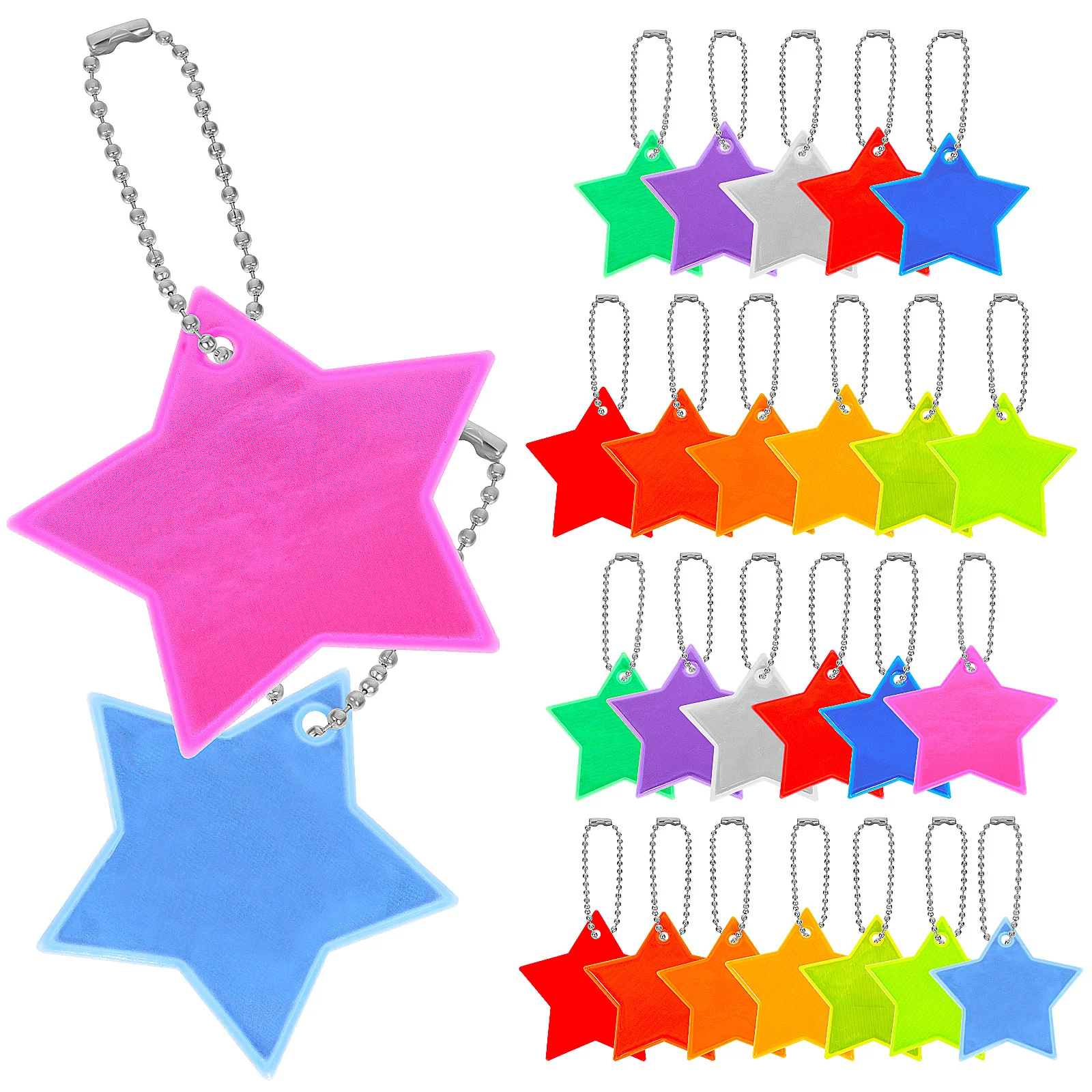 26Pcs Pentagram Star Reflective Pendants Small Lightweight Safety Gear for Dark Conditions Keychain Charms Backpack Clothes