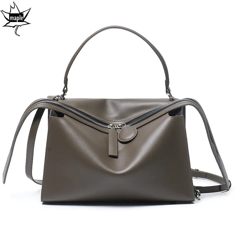 2023 Women Luxury Cow Leather Shoulder Bags Long Zipper Simple Design Large Capacity Hobo Handbags Purse Ladies Daily Work Tote