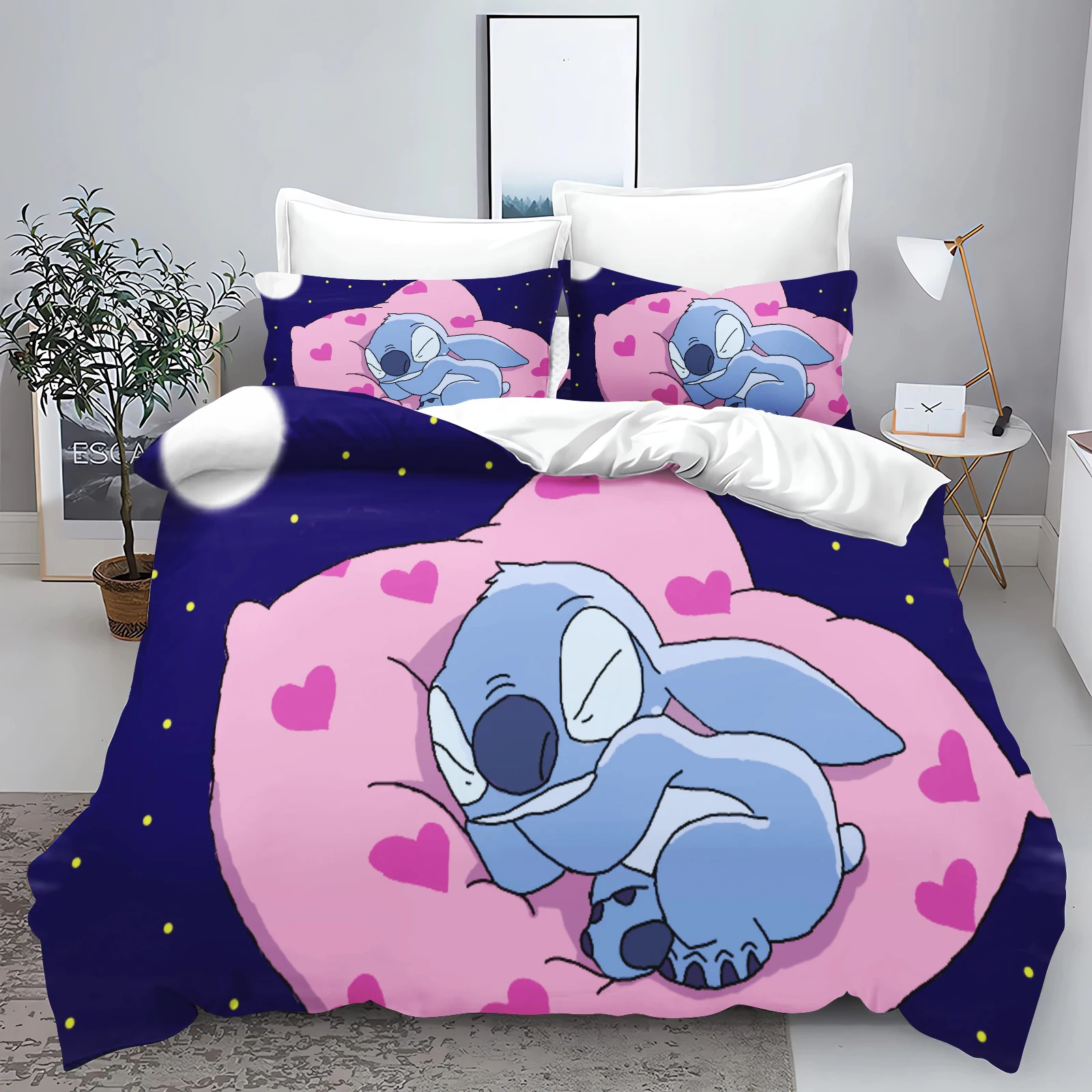 Stitch Bedding Set Queen Quilt Cover Cute Printed Cartoon Children's Adults Polyester Reactive Printing Twill