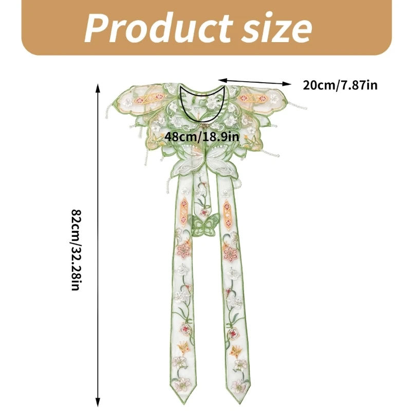 Цветочный Воротник с шипами Элегантная шаль Девушка Жемчуг Бабочка Китайская эстетика