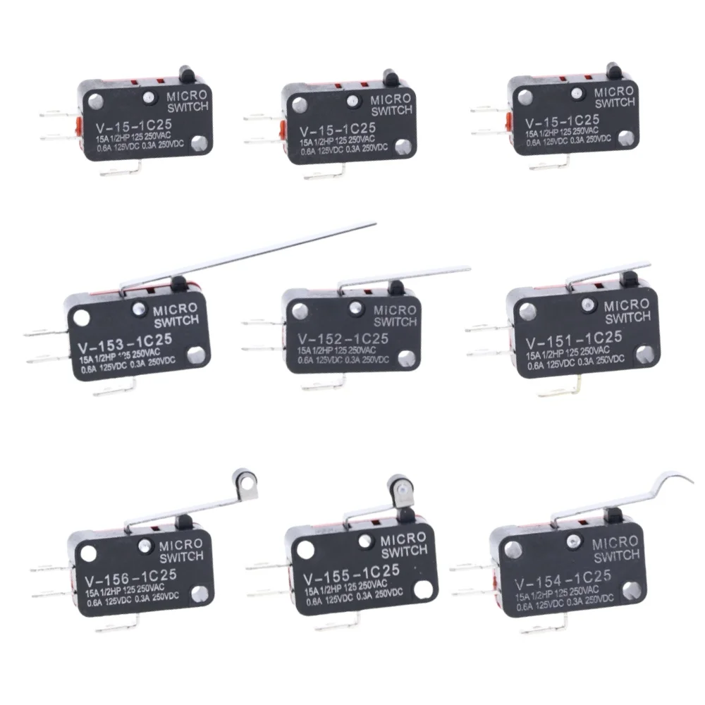 10 قطعة مايكرو لحظة السفر الحد التبديل الأسطوانة رافعة الذراع التبديل SPDT 1NO1NC (115 152 153 154 155 156 )-1C25 AC250V 16A