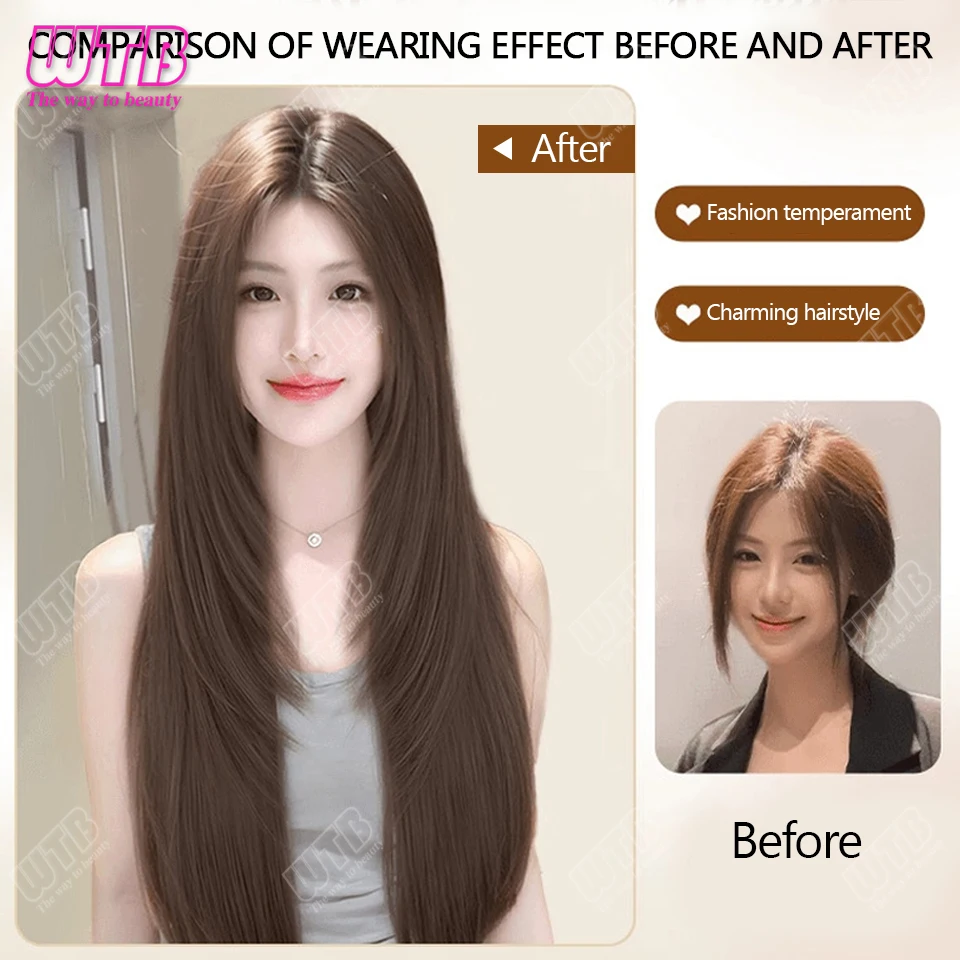 Synthetic Wig Female Long Straight Hair Wig high-level Natural Fashion Long Straight Hair Wig Heat-resistant Hair for Daily Use