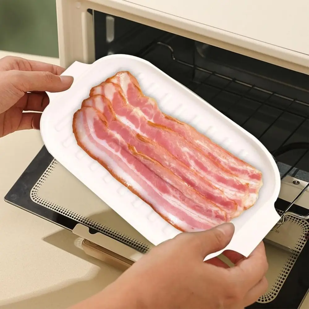 Silicone Microwave Bacon Tray With Lid Square Bacon Pan Baking Tray High Temperature Resistant Easy To Clean Baking Tableware