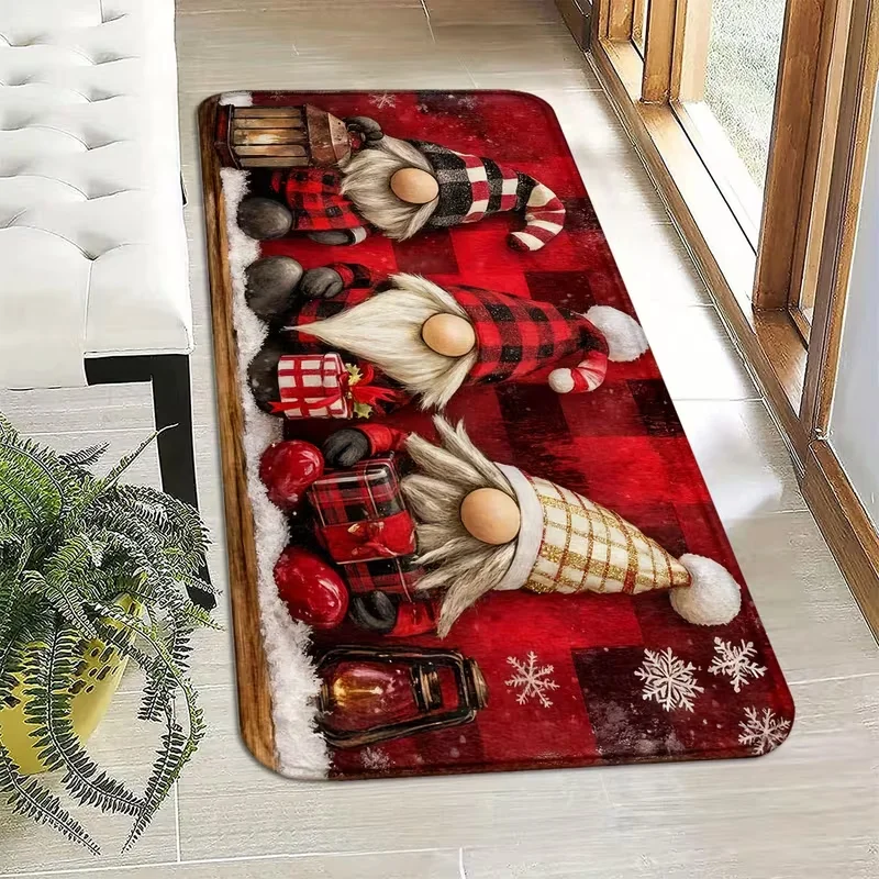 Christmas Gnome Tomte Runner Rug Soft Long Floor Mat Buffalo Plaid Hallway Kitchen Bedroom Holiday Decor Rug