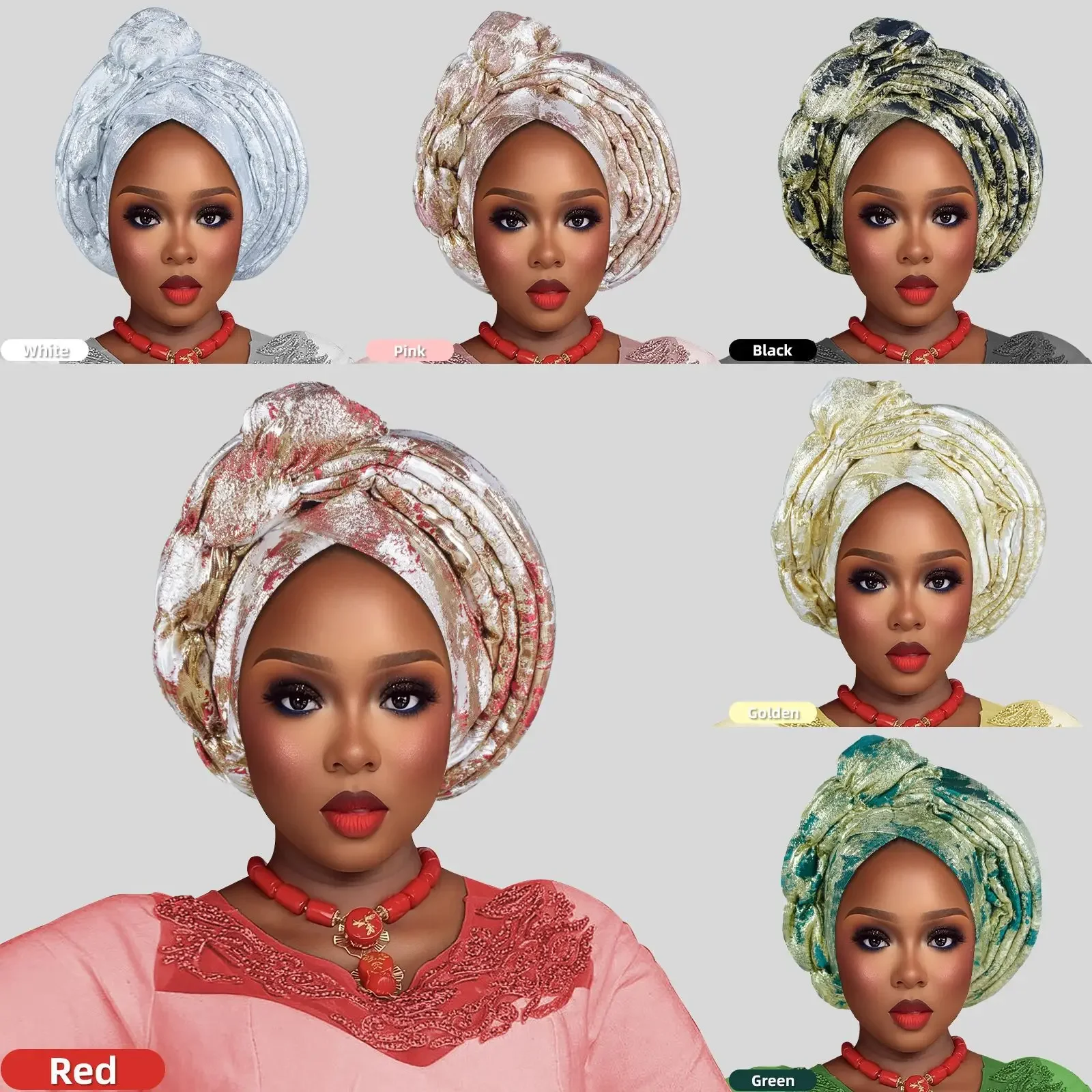 

Fashion Women African Turban Cap Lady Head Wraps Nigeria Wedding Auto Gele Headtie Party Headgear Headwear Hat Outfits