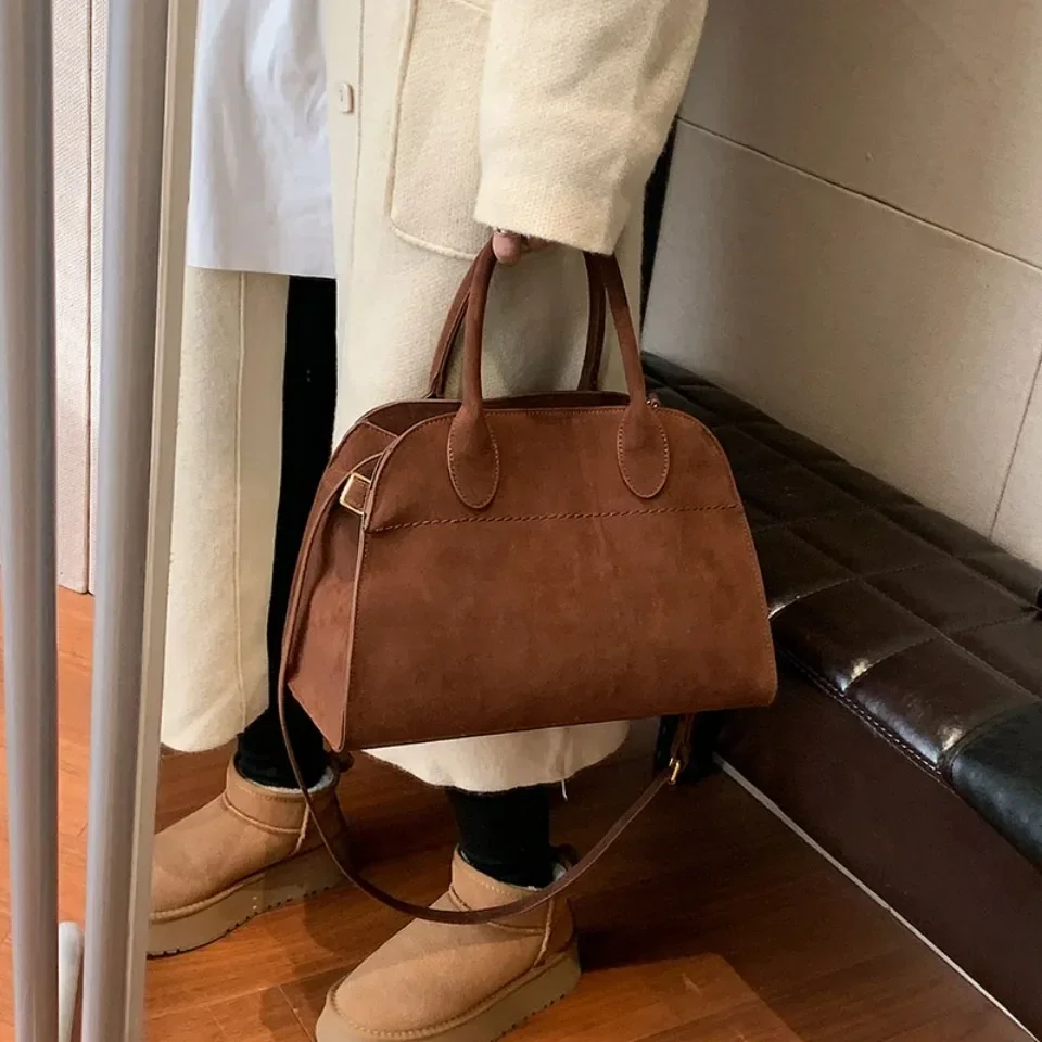 VONMONAN Ladies\' Top-handle Bag High-end Design Vintage Commute Handbag For Autumn Winter Faux Suede Casual Tote Shoulder Bags