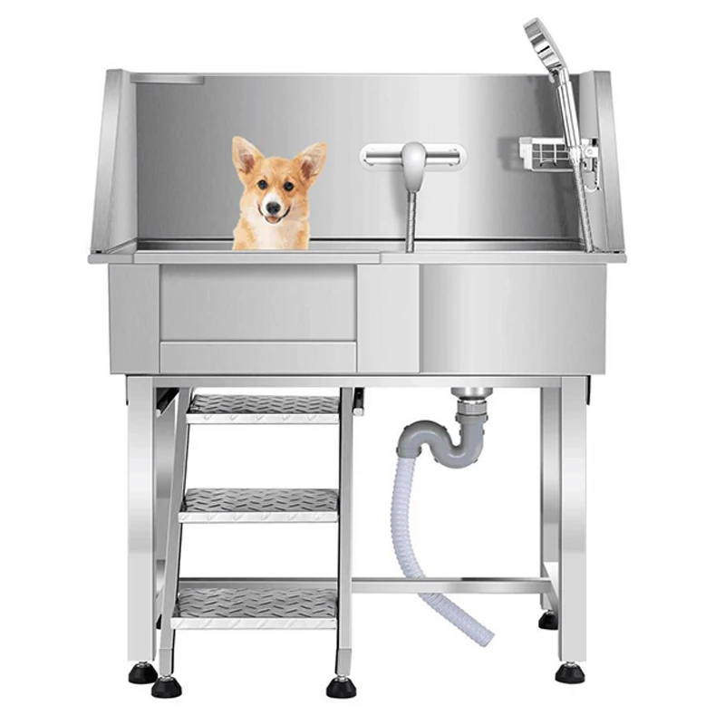 HLB-110 Dog Grooming Tub Stainless Steel Pet Grooming Tub With Faucet And Accessories For Dog Washing Station Pet Bath Tub