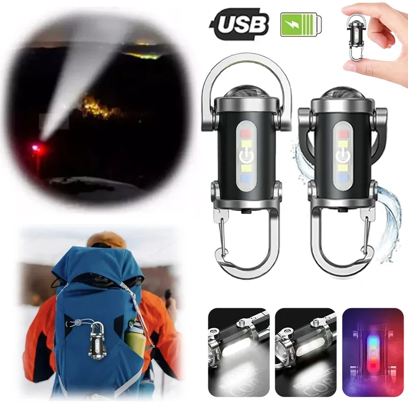 

Multifunctional LED Keychain Flashlight USB-C Rechargeable Waterproof Camping Emergency Anti-Pervert Keychain Flashlight